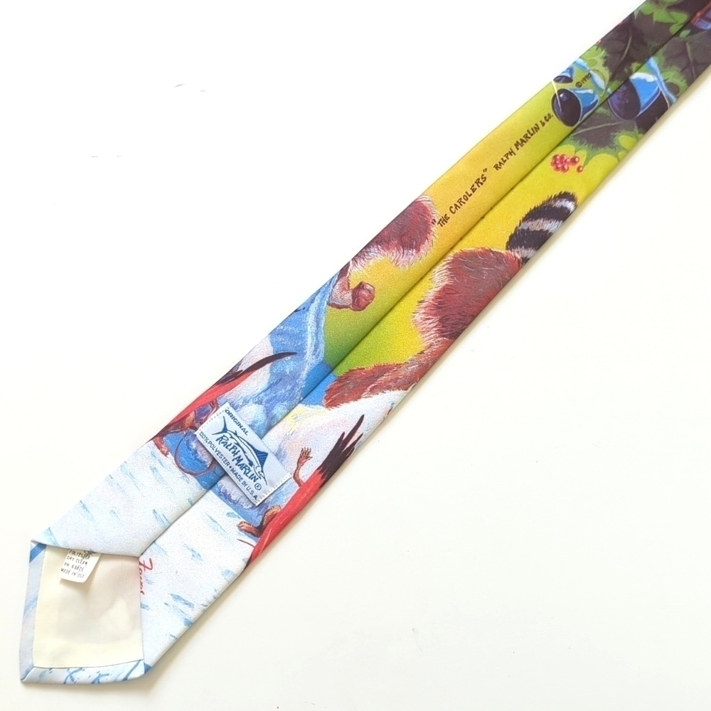 Ralph Marlin 1990 Vintage The Carolers Christmas Critters Illustrated Neck Tie - Picture 7 of 12